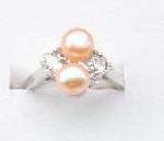 Pink twin pearls ring sterling silver jewelry size 8 : pink pearl pearl rings jewelry double pearl
