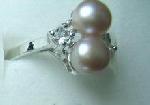 Mauve twin pearls ring 7 sterling silver jewelry pearl :  pearl jewelry handmade twin pearls jewellery