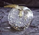 \#4 Paperweight Glass Apple Brass Leaf