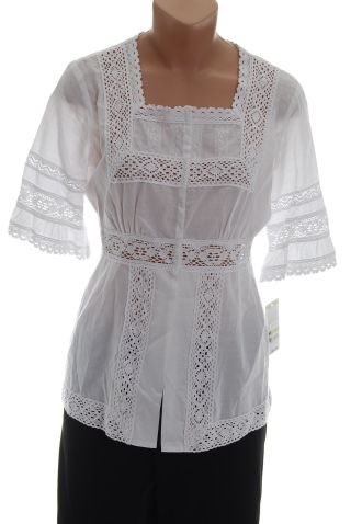 White Shirt Top Blouse 4 Petite Crochet Detail new :  petites size 4 classic treasures classictreasures