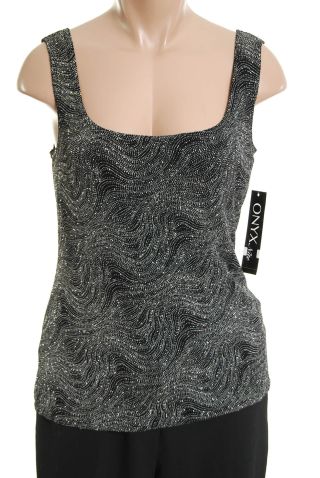 Onyx Nite Silver Tank Shirt Top Glitter M NWT new