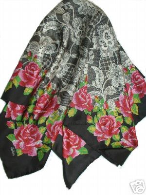 Echo Silk Scarf Hand Rolled Pink Roses Lace Like New : hand rolled echo echo scarves scarves scarf
