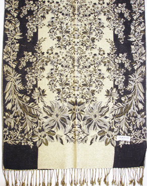 Pashmina Silk Shawl Black Gold Classic Treasures New :  floral metal thread classictreasures classic treasures