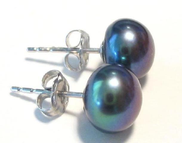 Black pearl earrings studs button round jewelry pearls 6mm Black pearl earrings studs button round jewelry pearls 6mm