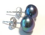 Black pearl earrings studs button round jewelry pearls 6mm