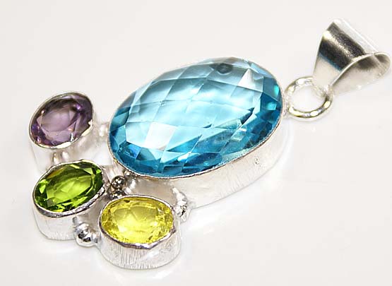 Blue Topaz Pendant Sterling Silver Amethyst Citrine Peridot :  gemstone pendant gems gem