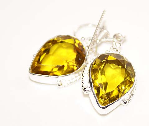 Citrine Gemstone Dangle Earrings Sterling Silver :  gemstones yellow citrine earrings silver