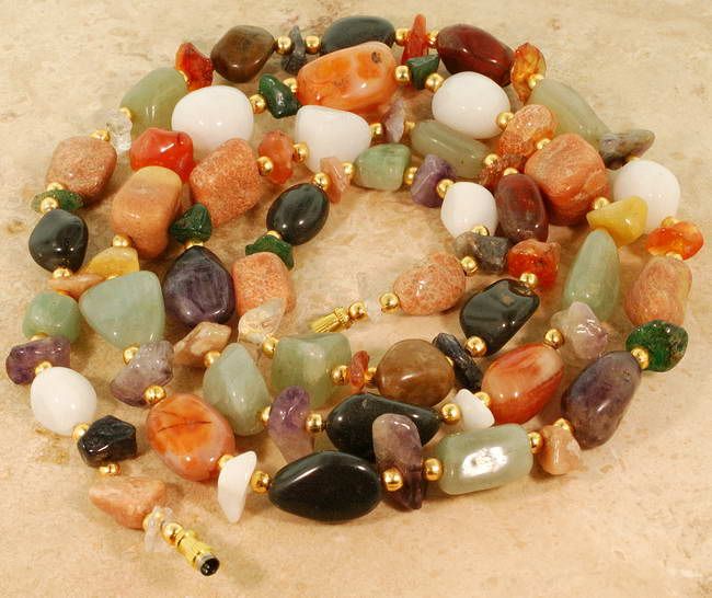 Mixed Gemstone Vermeil Necklace 35'' :  necklace natural gems classic treasures colors