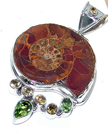 Ammonite Fossil Pendant Peridot Citrine Sterling Silver jewelry : classic treasures gemstones ammonite sterling different