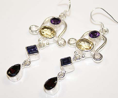 Garnet iolite citrine earrings sterling silver dangle :  gemstones jewellery iolite earrings