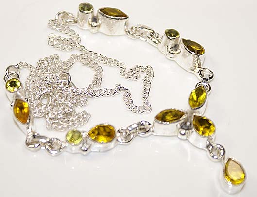 Yellow citrine sterling silver necklace 18 inches long :  necklace yellow gem classic treasures gems