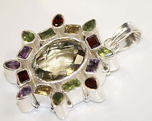 Citrine, garnet amethyst peridot gemstone pendant :  gemstone classic treasures pendant sterling