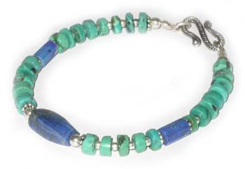 Bracelet - Bracelet - Natural Turquoise Lapis Sterling Silver Bracelet