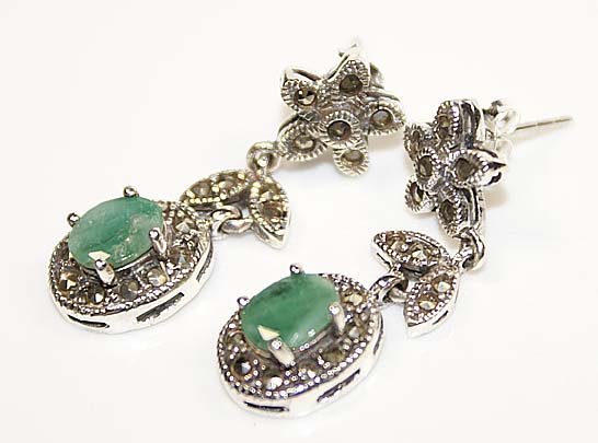 Genuine emerald gemstone Marquasite earrings silver :  gemstones jewelry jewellery green emerald