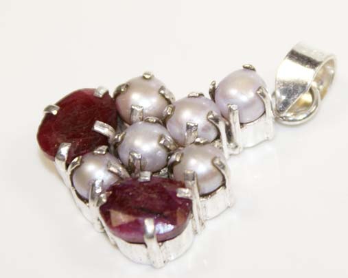 Genuine Ruby FW Pearl Sterling Silver Pendant