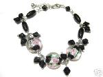 Murano Glass Bracelet Beads Lampwork Pink Roses Art Foil