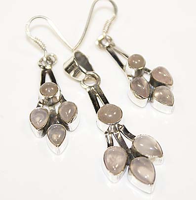 Rose quartz earrings pendant set sterling silver gemstone jewelry :  earrings pendant classic treasures jewelry