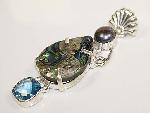 Abalone shell blue topaz FW pearl pendant silver from classiquetreasures.org