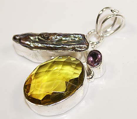 Pendant - Citrine Amethyst pendant BIWA pearl sterling silver jewelry from classiquetreasures.org
