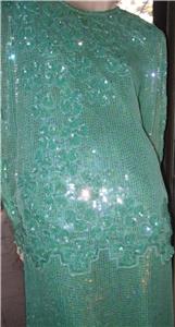Aqua Blue 100% silk dress evening gown 1X plus beaded from classiquetreasures.org