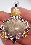 Pendant - Gemstone Pendant - Fossil coral pendant Citrine Garnet sterling silver jewelry :  gemstones jewelry jewellery stamped 925