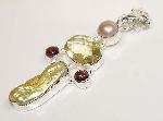 Citrine pendant BIWA freshwater pearl pink tourmaline :  gemstones pink pearl stick pearl pendant