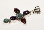 Tourmaline cross pendant Amethyst Fluorite gemstone silver jewelry