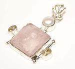 Rose Quartz pendant sterling silver jewelry :  gemstones jewellery classic treasures pendant