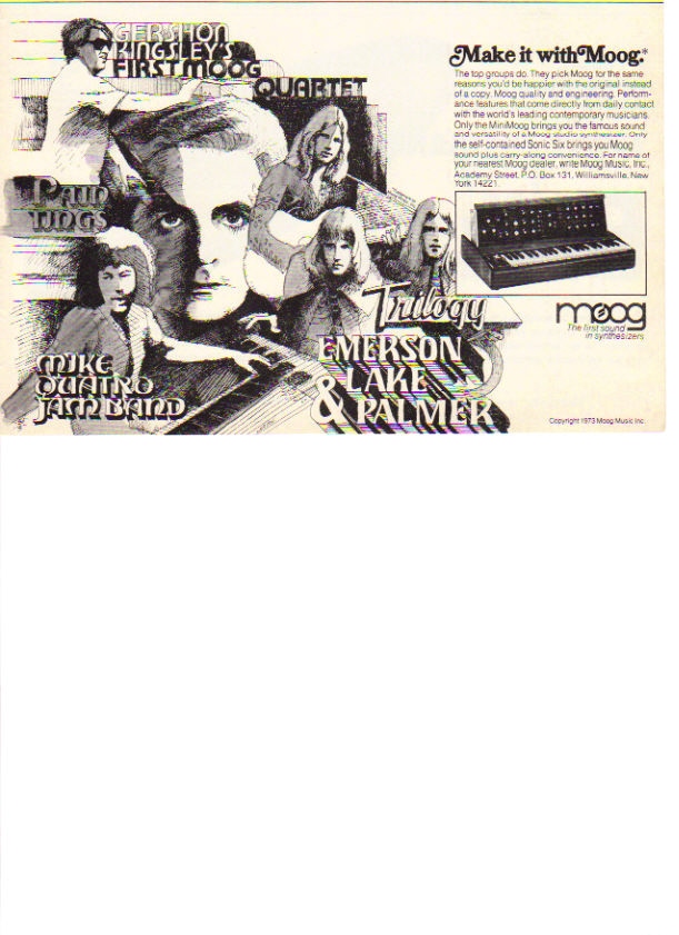 Vintage Ad 1973 Moog Synthesizers Pain Tings Mike Quatro Jam Band Trilogy