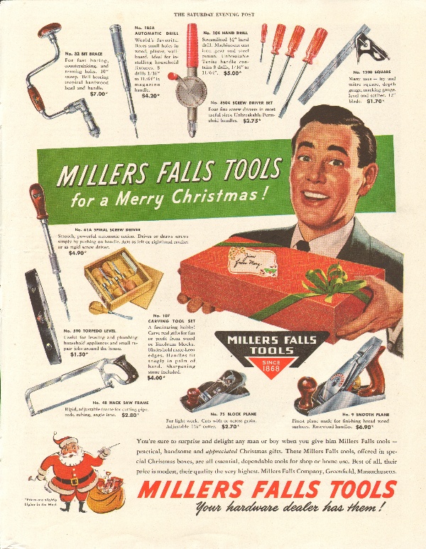 1949 Millers Falls Tools Christmas Hardware Ad