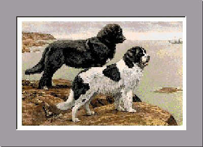 Cross Stitch Patterns - Dogs - Boy With Newfoundland Dog Nap Time