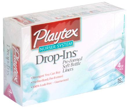PLAYTEX NURSER SYSTEM DROP-INS PRE-FORMED SOFT BOTTLE DISPOSABLE LINERS 4OZ/50
