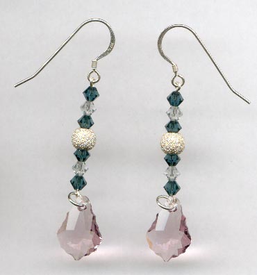 Fancy Sterling Silver Chain & Swarovski Crystal & Sterling Silver Beads Earrings