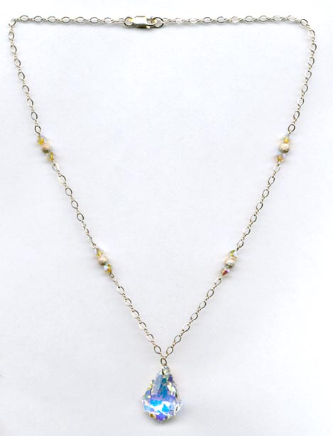 Fancy Sterling Silver Chain & Swarovski Crystal & Sterling Silver Beads Necklace