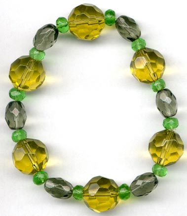 Yellowish Green  Grey & Green Glass Stretch Bracelet