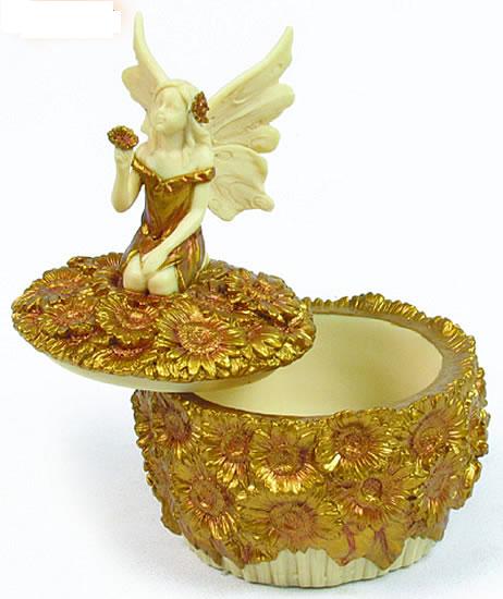 Jewelry box trinket fairy sunflower Art Nouveau gold ivory :  jewelry box fairy trinket box gift box