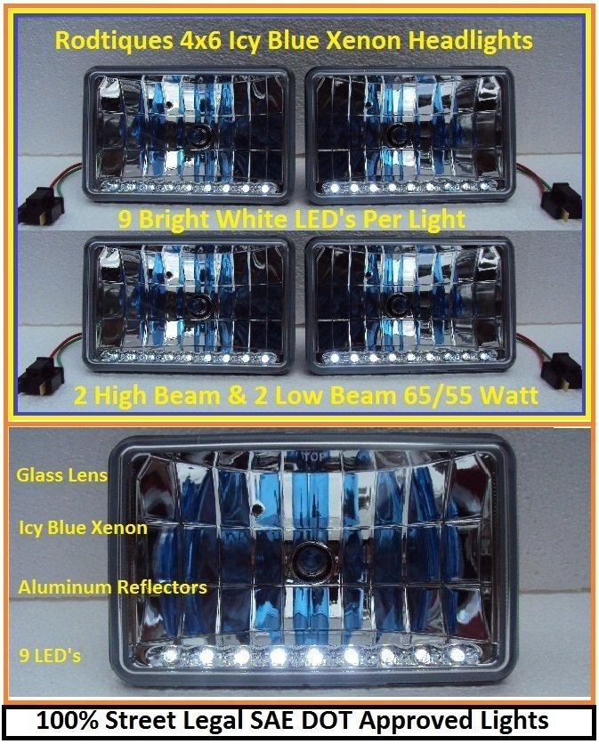 6x4 High Intensity Xenon Headlights w/ 9 White LED For Park or Turn