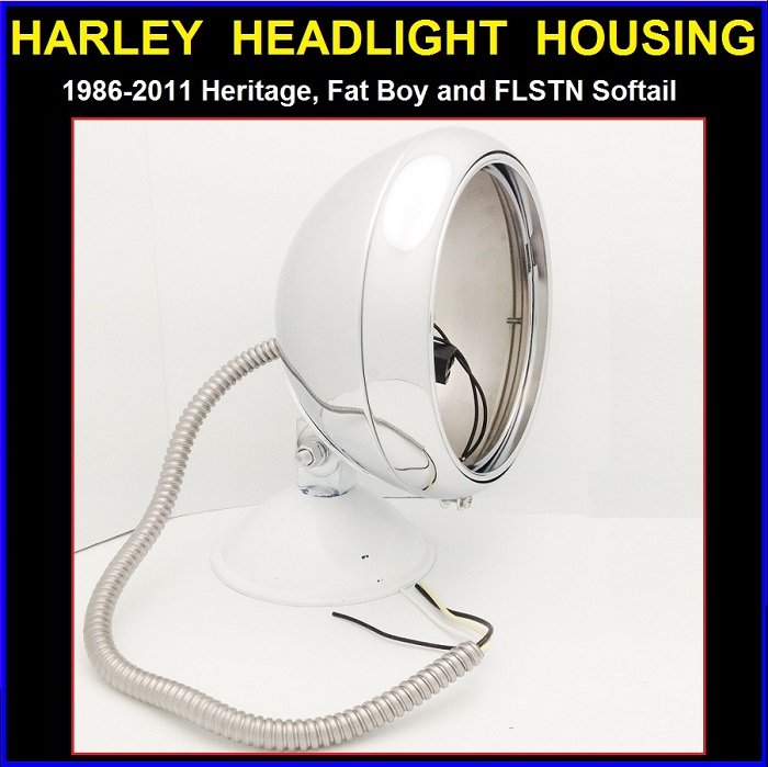 7'' Harley Davidson Chrome Headlight Housing w/ Stainless Loom