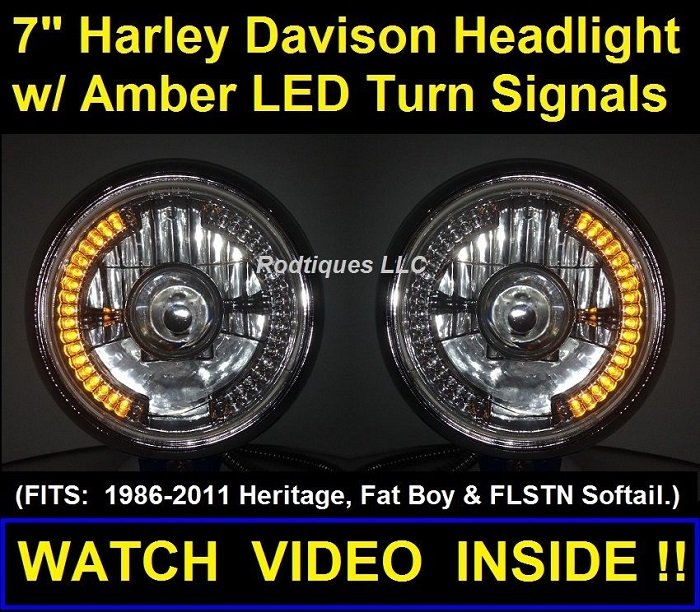 7'' Harley Davison Headlight w/ Amber Turn Signal LEDs
