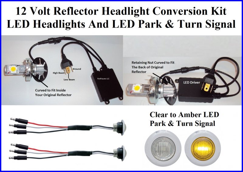 12 Volt LED Headlight And Turn Signal Installation Kit For Reflector