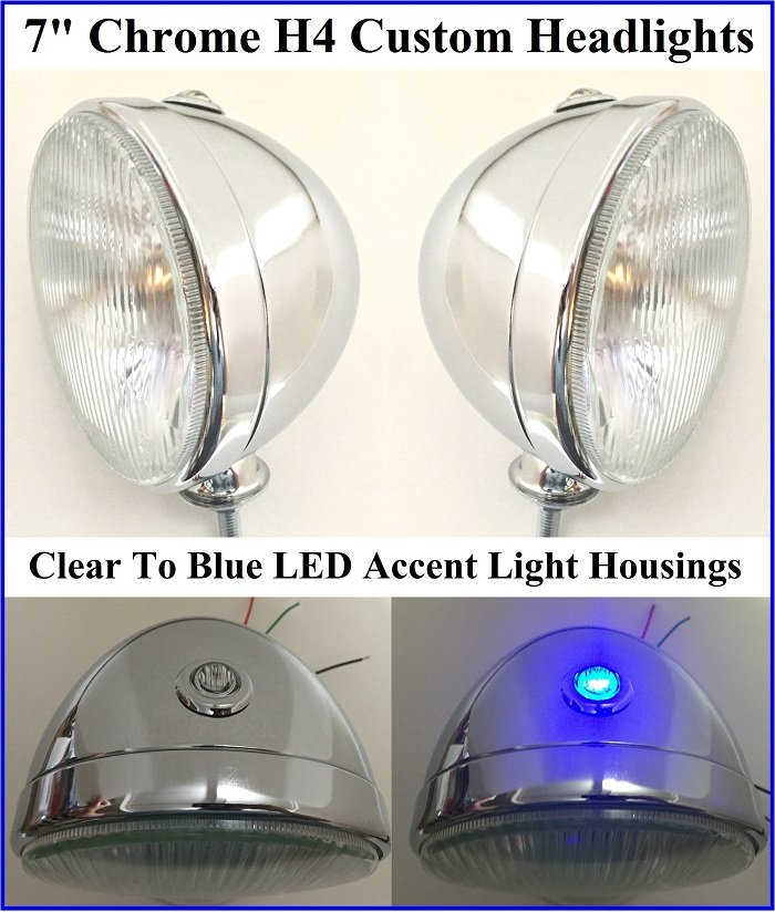 H4 Headlights with Custom Blue Accent Light Housing