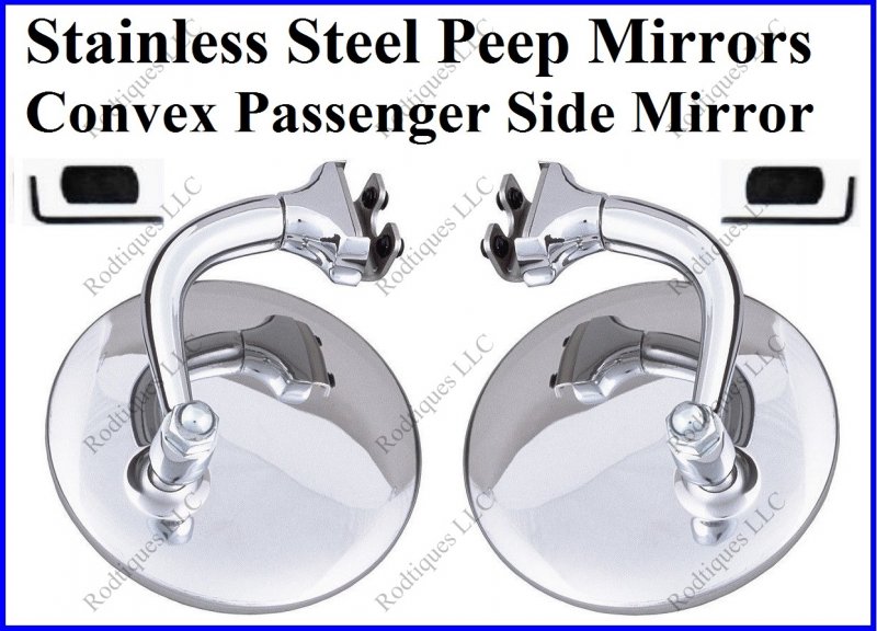 4'' Stainless Steel Curved Arm Peep Mirrors with Convex Passenger Side