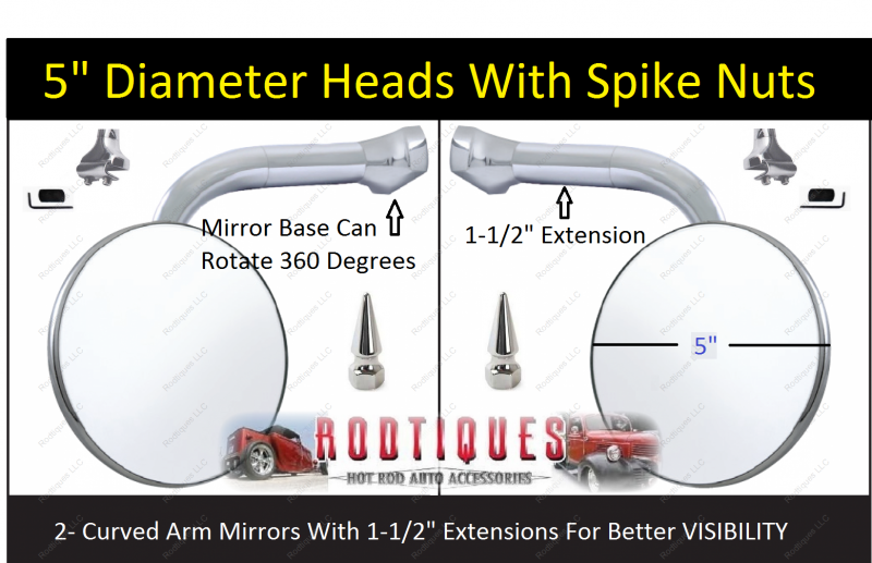 5'' Curved Arm Peep Mirrors w/ 11/2'' Extensions