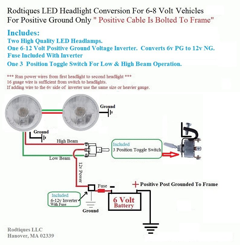 6 Volt Positive Ground LED Headlight Conversion Kit  6 Volt Led Wiring Diagram    Rodtiques