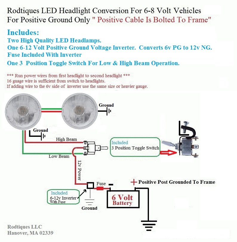 6 Volt Positive Ground LED Headlight Conversion Kit