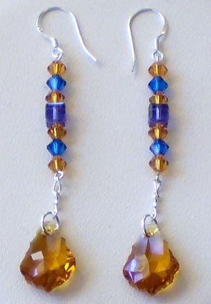 Fancy Sterling Silver Chain & Topaz Blue & Purple Swarovski Crystal Earrings
