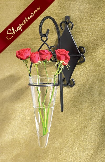 Thumbnail of Artistic Black Metal Cone Shaped Hanging Wall Glass Vase