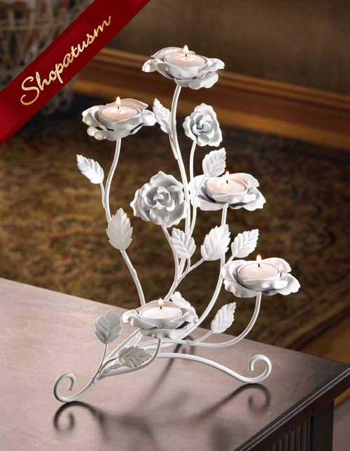 Thumbnail of White Roses Candelabra Wedding Centerpieces Candle Holders