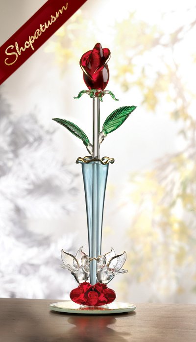 Thumbnail of Spun Glass Rosebud Vase with Mirror Base
