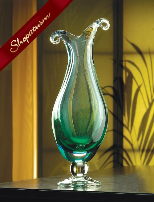 Thumbnail of Tranquil Aqua Green Wave Art Glass Vase Centerpiece